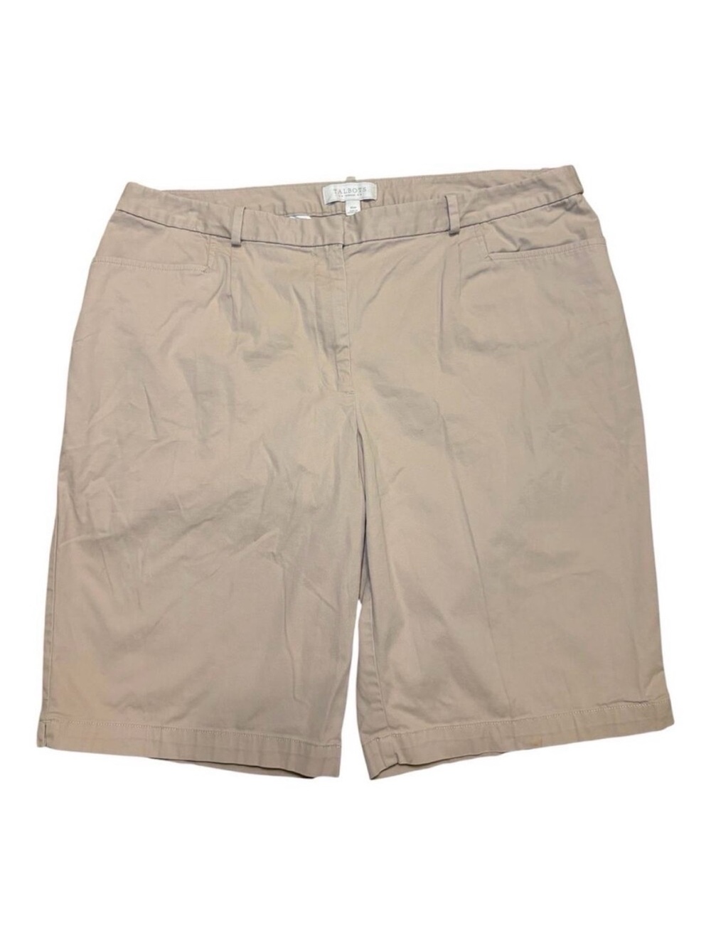 Talbots Shorts Womens 16W Khaki Bermuda Chino Cotton Stretch Preppy Neutral Tan